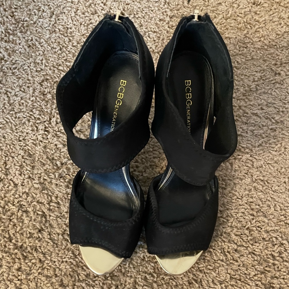 **SOLD**BCBG Black open toe heels